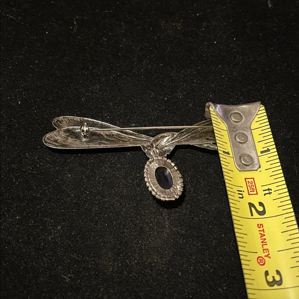 Silver Dragonfly Brooch with Blue Gemstone